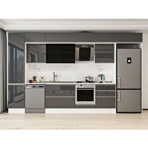 390x240 Cm High Gloss Mdf Mutfak Dolabı Beyaz Antrasıt Mbb-e80b50s60-3 Antrasit