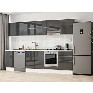 305x210 Cm High Gloss Mdf Mutfak Dolabı Beyaz Antrasıt M-e80s45s60-1 Antrasit