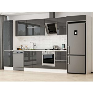 380x222 Cm High Gloss Mdf Mutfak Dolabı Beyaz Antrasıt Mbb-e80b50s50-2 Antrasit