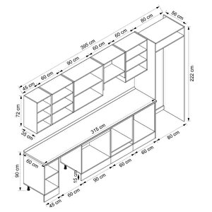 Alvinka 395x222 Cm High Gloss Mdf Mutfak Dolabı Beyaz Antrasıt Mb-e90s45s60-1
