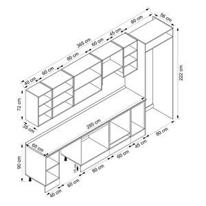 Alvinka 365x222 Cm High Gloss Mdf Mutfak Dolabı Beyaz Antrasıt Mb-e80s40s45-1