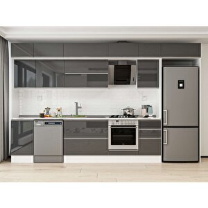 380x240 Cm High Gloss Mutfak Dolabı Beyaz Antrasıt Mb-e90s45s45-2 Antrasit