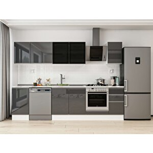 285x210 Cm High Gloss Mutfak Dolabı Beyaz Antrasıt M-e80s45s40-3 Antrasit