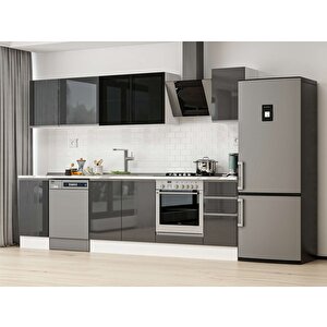 285x210 Cm High Gloss Mutfak Dolabı Beyaz Antrasıt M-e80s45s40-3 Antrasit