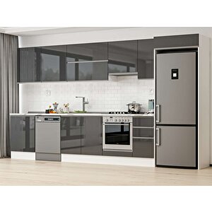 380x222 Cm High Gloss Mdf Mutfak Dolabı Beyaz Antrasıt Mb-e80s60s40-1 Antrasit