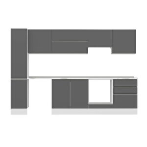 Alvinka 310x210 Cm High Gloss Mdf Mutfak Dolabı Beyaz Antrasıt Mb-e90b40s60-1