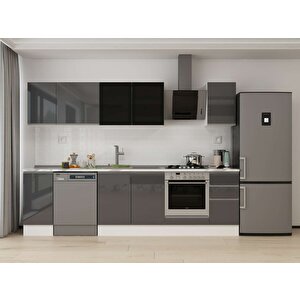 290x210 Cm High Gloss Mutfak Dolabı Beyaz Antrasıt M-e90s40s40-3 Antrasit