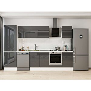 Alvinka 320x210 Cm High Gloss Mdf Mutfak Dolabı Beyaz Antrasıt Mb-e90b60s50-2 Antrasit