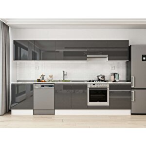 Alvinka 320x210 Cm High Gloss Mutfak Dolabı Beyaz Antrasıt M-e80s60s60-1 Antrasit