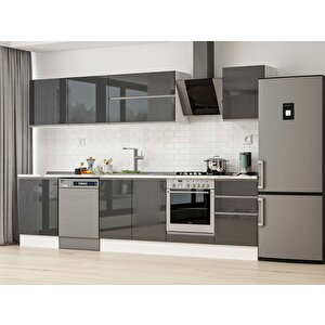 Alvinka 310x210 Cm High Gloss Mdf Mutfak Dolabı Beyaz Antrasıt M-e80s60s50-2 Antrasit