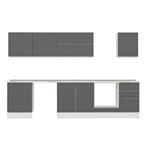 Alvinka 310x210 Cm High Gloss Mdf Mutfak Dolabı Beyaz Antrasıt M-e80s60s50-2