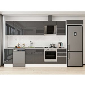 Alvinka 365x222 Cm High Gloss Mdf Mutfak Dolabı Beyaz Antrasıt Mb-e80s40s45-2 Antrasit