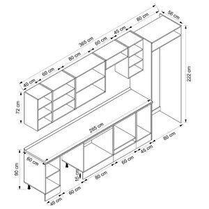 Alvinka 365x222 Cm High Gloss Mdf Mutfak Dolabı Beyaz Antrasıt Mb-e80s40s45-2