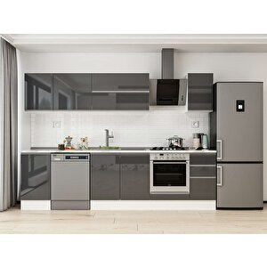 Alvinka 285x210 Cm High Gloss Mdf Mutfak Dolabı Beyaz Antrasıt M-e80s45s40-2 Antrasit