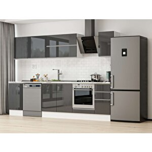 Alvinka 285x210 Cm High Gloss Mdf Mutfak Dolabı Beyaz Antrasıt M-e80s45s40-2 Antrasit