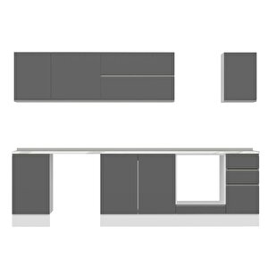 Alvinka 285x210 Cm High Gloss Mdf Mutfak Dolabı Beyaz Antrasıt M-e80s45s40-2
