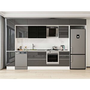 Alvinka 380x240 Cm High Gloss Mdf Mutfak Dolabı Beyaz Antrasıt Mbb-e90b40s50-3 Antrasit