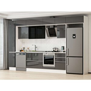 Alvinka 380x240 Cm High Gloss Mdf Mutfak Dolabı Beyaz Antrasıt Mbb-e90b40s50-3 Antrasit