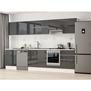 Alvinka 330x210 Cm High Gloss Mutfak Dolabı Beyaz Antrasıt M-e90s60s60-1 Antrasit