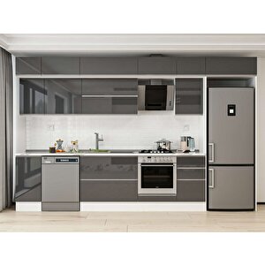 Alvinka 365x240 Cm High Gloss Mdf Mutfak Dolabı Beyaz Antrasıt Mb-e80s40s45-2 Antrasit