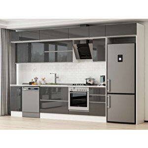 Alvinka 365x240 Cm High Gloss Mdf Mutfak Dolabı Beyaz Antrasıt Mb-e80s40s45-2 Antrasit