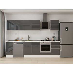 Alvinka 300x210 Cm High Gloss Mutfak Dolabı Beyaz Antrasıt M-e90s40s50-2 Antrasit