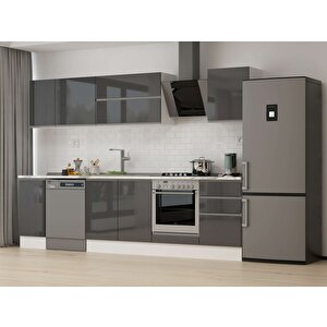 Alvinka 300x210 Cm High Gloss Mutfak Dolabı Beyaz Antrasıt M-e90s40s50-2 Antrasit