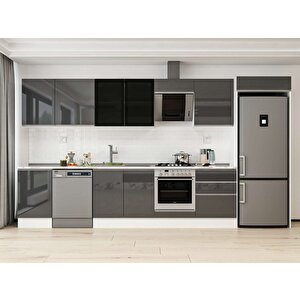 Alvinka 390x222 Cm High Gloss Mdf Mutfak Dolabı Beyaz Antrasıt Mb-e80s50s60-3 Antrasit