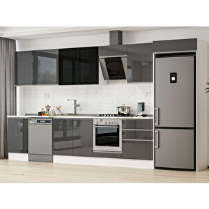 Alvinka 390x222 Cm High Gloss Mdf Mutfak Dolabı Beyaz Antrasıt Mb-e80s50s60-3 Antrasit