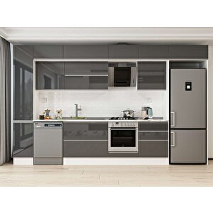Alvinka 390x240 Cm High Gloss Mdf Mutfak Dolabı Beyaz Antrasıt Mbb-e90b40s60-2 Antrasit