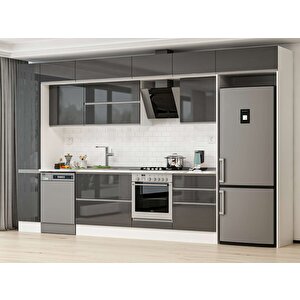 Alvinka 390x240 Cm High Gloss Mdf Mutfak Dolabı Beyaz Antrasıt Mbb-e90b40s60-2 Antrasit