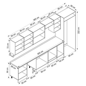 Alvinka 385x222 Cm High Gloss Mdf Mutfak Dolabı Beyaz Antrasıt Mb-e90s50s45-2
