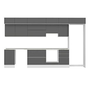 Alvinka 390x240 Cm High Gloss Mdf Mutfak Dolabı Beyaz Antrasıt Mb-e90s50s50-1