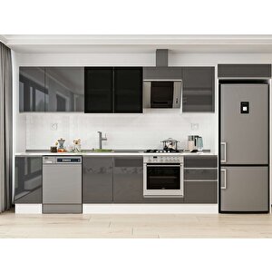 Alvinka 370x222 Cm High Gloss Mdf Mutfak Dolabı Beyaz Antrasıt Mb-e80s40s50-3 Antrasit