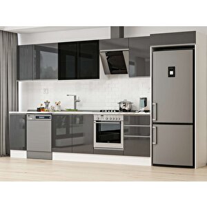 Alvinka 370x222 Cm High Gloss Mdf Mutfak Dolabı Beyaz Antrasıt Mb-e80s40s50-3 Antrasit