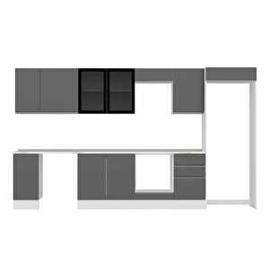 Alvinka 370x222 Cm High Gloss Mdf Mutfak Dolabı Beyaz Antrasıt Mb-e80s40s50-3