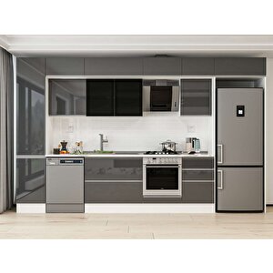 Alvinka 375x240 Cm High Gloss Mdf Mutfak Dolabı Beyaz Antrasıt Mbb-e80b45s50-3 Antrasit