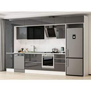 Alvinka 375x240 Cm High Gloss Mdf Mutfak Dolabı Beyaz Antrasıt Mbb-e80b45s50-3 Antrasit