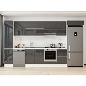 Alvinka 370x222 Cm High Gloss Mdf Mutfak Dolabı Beyaz Antrasıt Mbb-e80b40s50-1 Antrasit