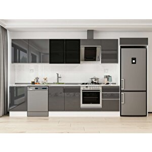 Alvinka 390x222 Cm High Gloss Mutfak Dolabı Beyaz Antrasıt Mb-e90s50s50-3 Antrasit