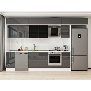 Alvinka 360x240 Cm High Gloss Mdf Mutfak Dolabı Beyaz Antrasıt Mb-e80s40s40-3 Antrasit