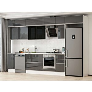 Alvinka 360x240 Cm High Gloss Mdf Mutfak Dolabı Beyaz Antrasıt Mb-e80s40s40-3 Antrasit