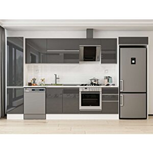 Alvinka 370x222 Cm High Gloss Mdf Mutfak Dolabı Beyaz Antrasıt Mbb-e80b45s45-2 Antrasit