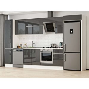 Alvinka 370x222 Cm High Gloss Mdf Mutfak Dolabı Beyaz Antrasıt Mbb-e80b45s45-2 Antrasit