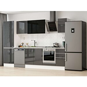 Alvinka 310x210 Cm High Gloss Mdf Mutfak Dolabı Beyaz Antrasıt Mb-e90b60s40-3 Antrasit