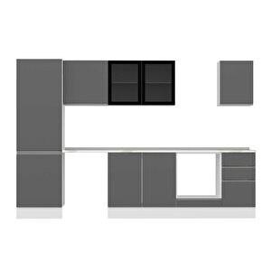 Alvinka 315x210 Cm High Gloss Mdf Mutfak Dolabı Beyaz Antrasıt Mb-e90b60s45-3