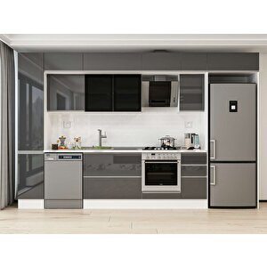 Alvinka 360x240 Cm High Gloss Mutfak Dolabı Beyaz Antrasıt Mbb-e80b40s40-3 Antrasit