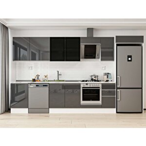 Alvinka 370x222 Cm High Gloss Mdf Mutfak Dolabı Beyaz Antrasıt Mb-e80s50s40-3 Antrasit