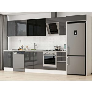 Alvinka 370x222 Cm High Gloss Mdf Mutfak Dolabı Beyaz Antrasıt Mb-e80s50s40-3 Antrasit
