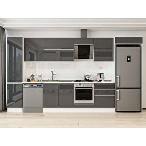 385x222 Cm High Gloss Mdf Mutfak Dolabı Beyaz Antrasıt Mbb-e80b45s60-2 Antrasit